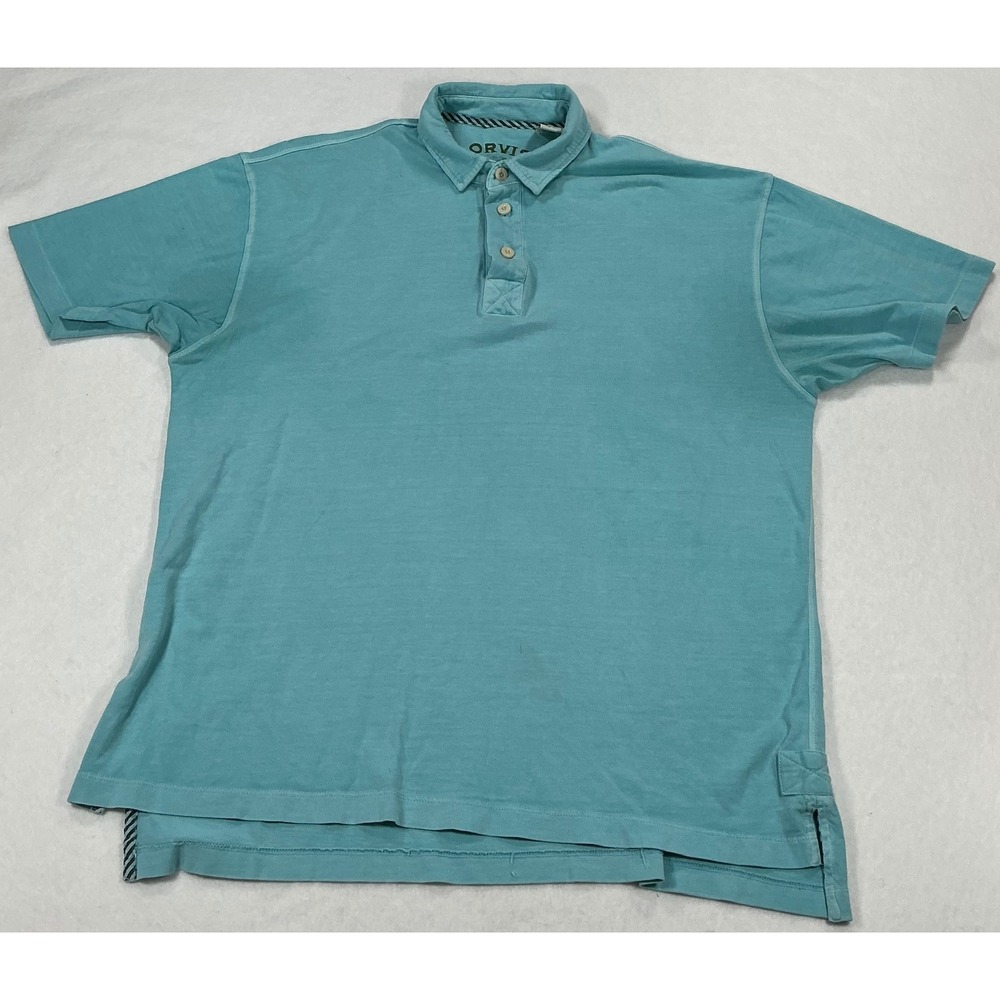 Orvis Mens Turquoise Blue Cotton Short Sleeve Polo Shirt Fly Fishing Logo Large